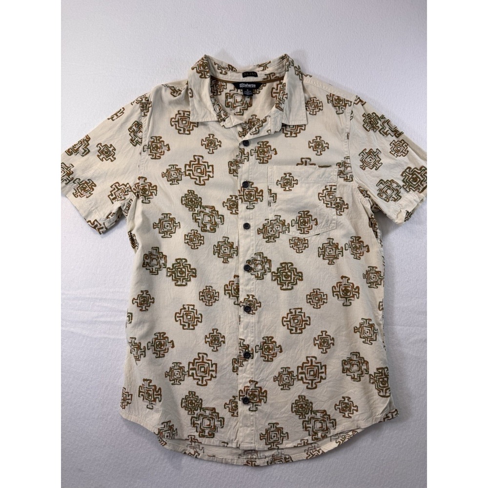 Sherpa Adventure Gear Geometric Button Up Shirt Mens Medium Organic Cotton Modal
